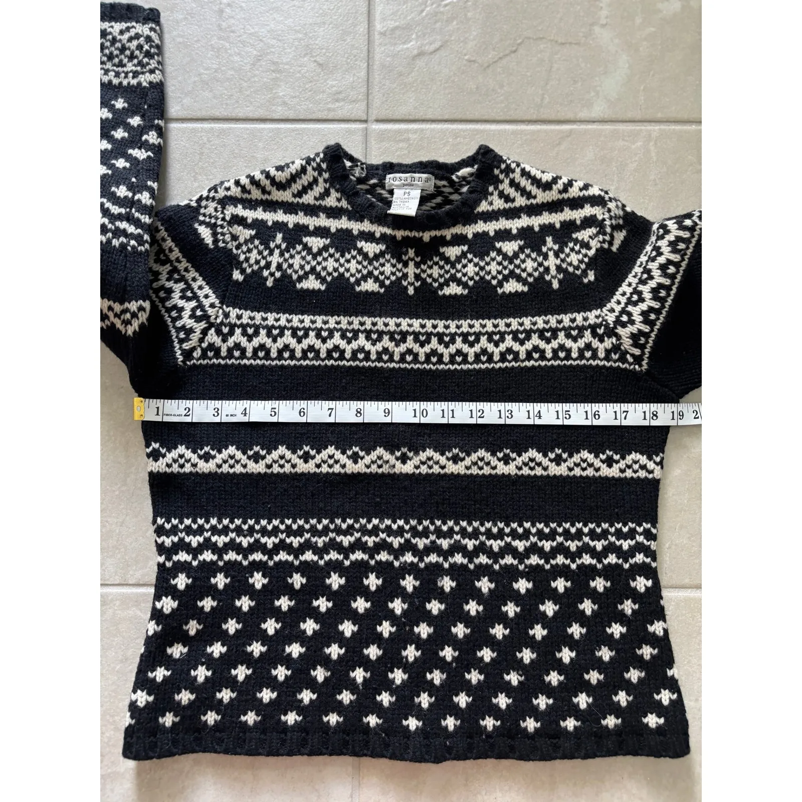 Vintage Rosanna Sweater Womens PS‎ Black White Lambswool Fair Isle Heritage Cozy Size undefined - Image 7
