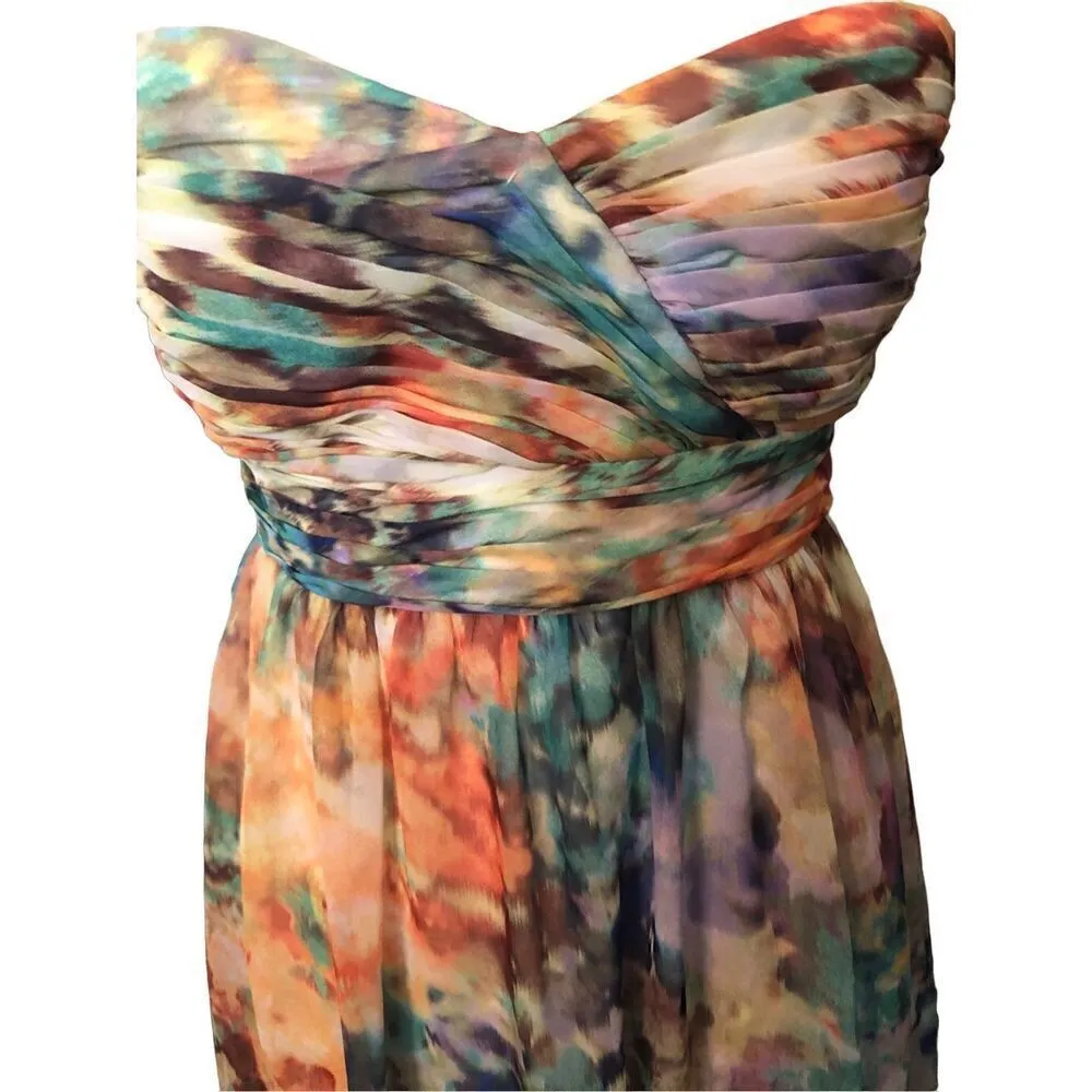 Aidan Mattox watercolor semi formal strapless chiffon full length dress size 2 - Image 3