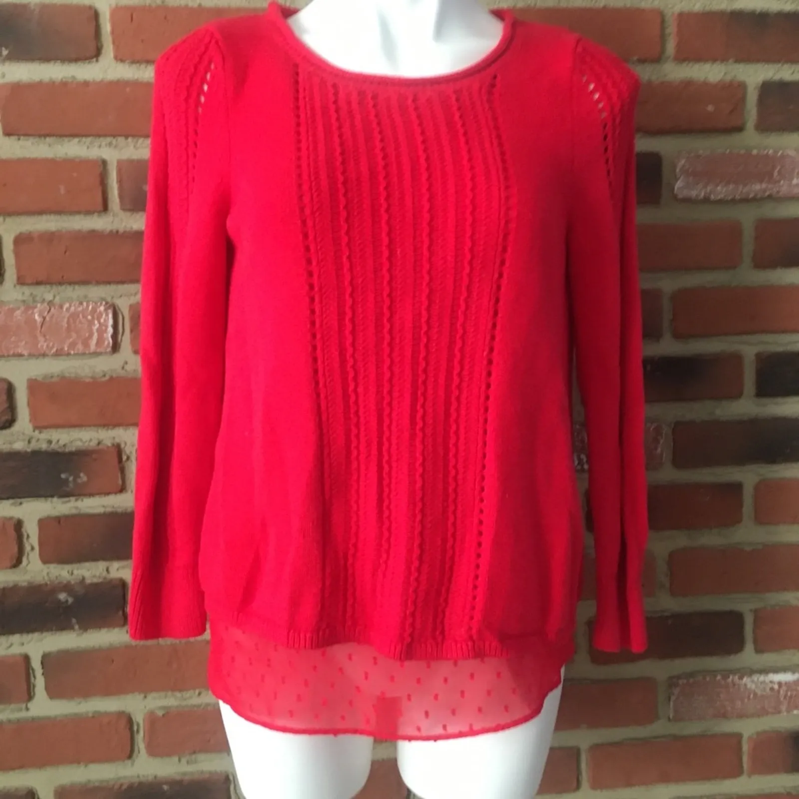 Lucky Brand Sweater sz S Red Knit Sweater layered Chunky Knit - Image 2