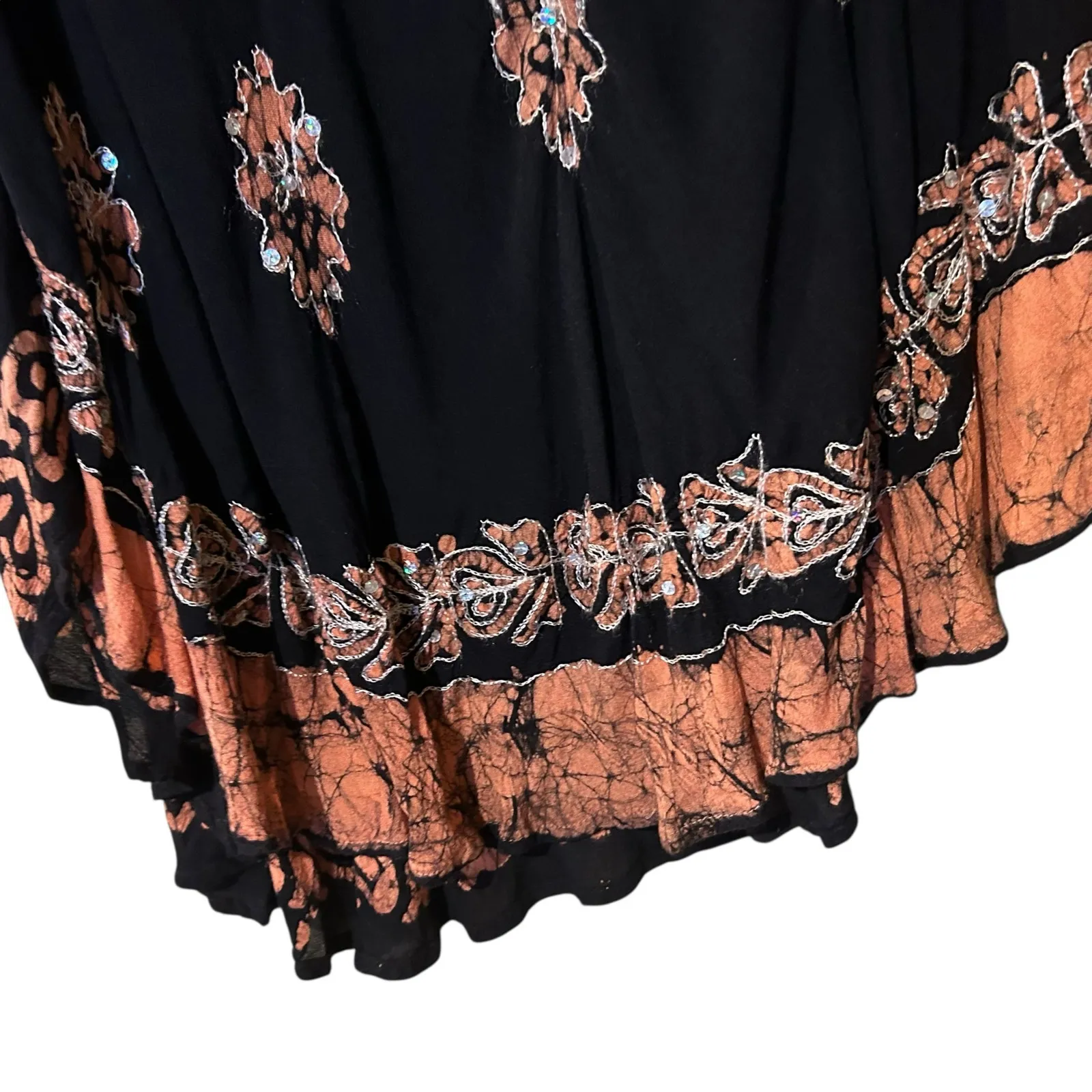 VTG Pink Apple Y2K Double Gauze Skirt Women SZ L Black W/ Sequin Embroidery Boho Size L - Image 4