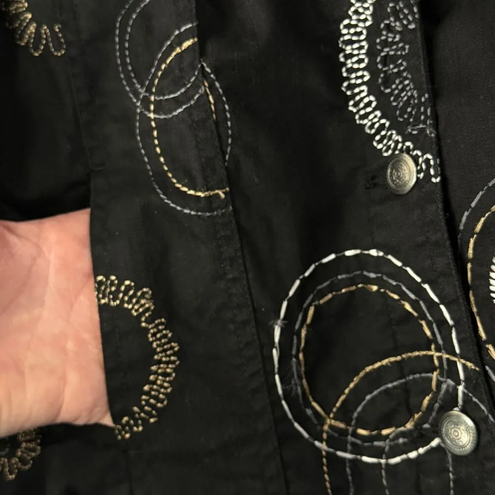 JM Collection SZ 14W Denim Jacket Geometric Embroidered Button-Up Pocket Stretch - Image 7