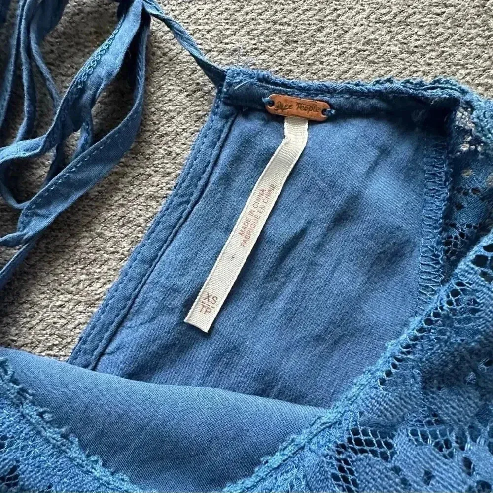 Free People Blue Stardust Lace Short Sleeve Mini Dress XS - Image 4