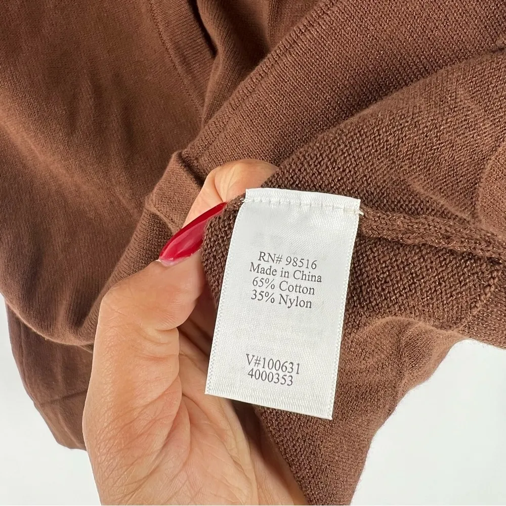 Coldwater Creek Brown Cotton Blend Ruffle V Neck Button Front Sweater Cardigan - Image 7