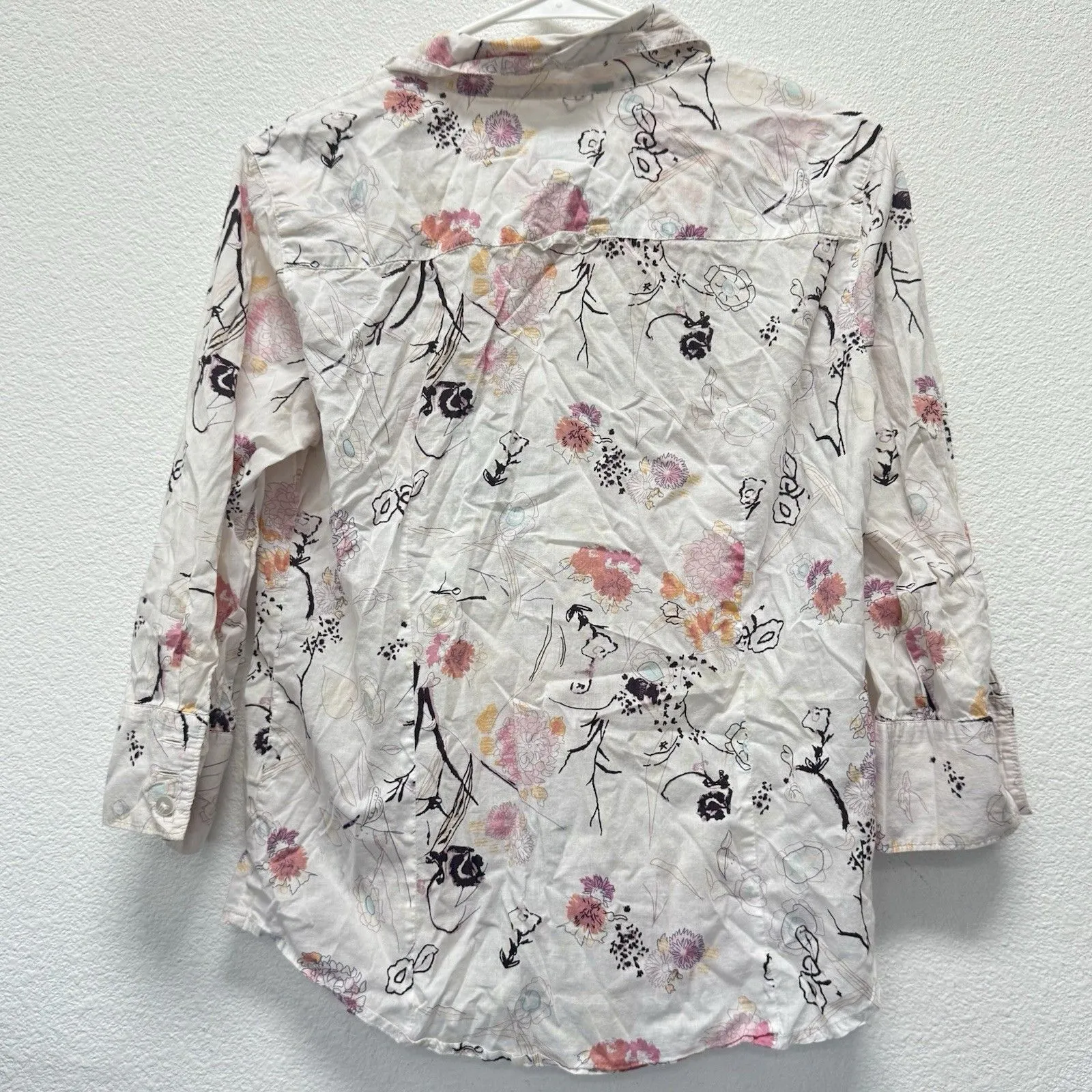 CK‎ Jeans Calvin Klein Jeans Button Up Floral 3/4 Sleeve Blouse Pink Medium M - Image 5