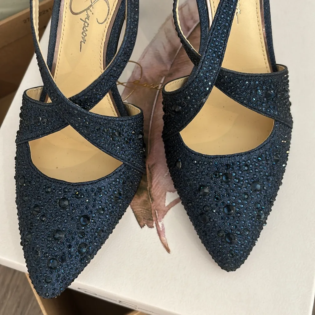 Jessica Simpson Navy Micro Flash Beaded Heels Size‎ 6 - Image 2