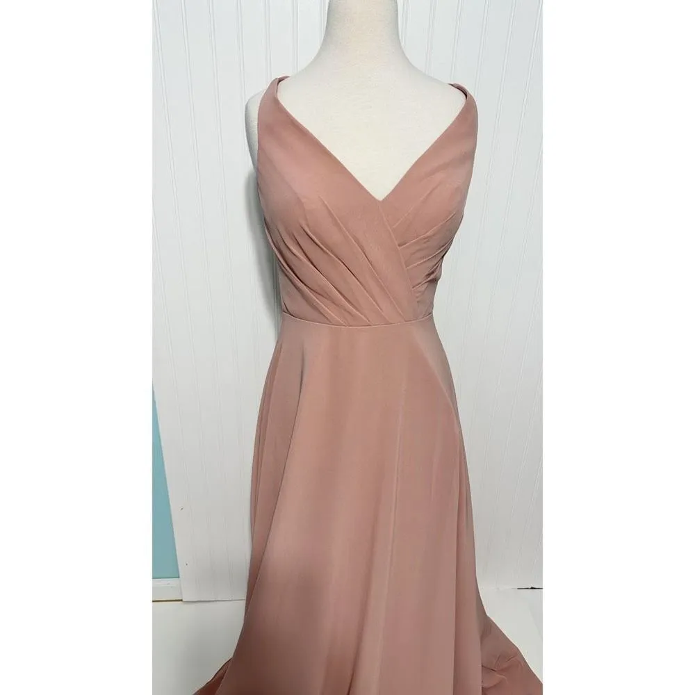 Sorella Vita Classic Lace-Up Back Chiffon Bridesmaid‎ Dress Gown Pink Size 12 - Image 5