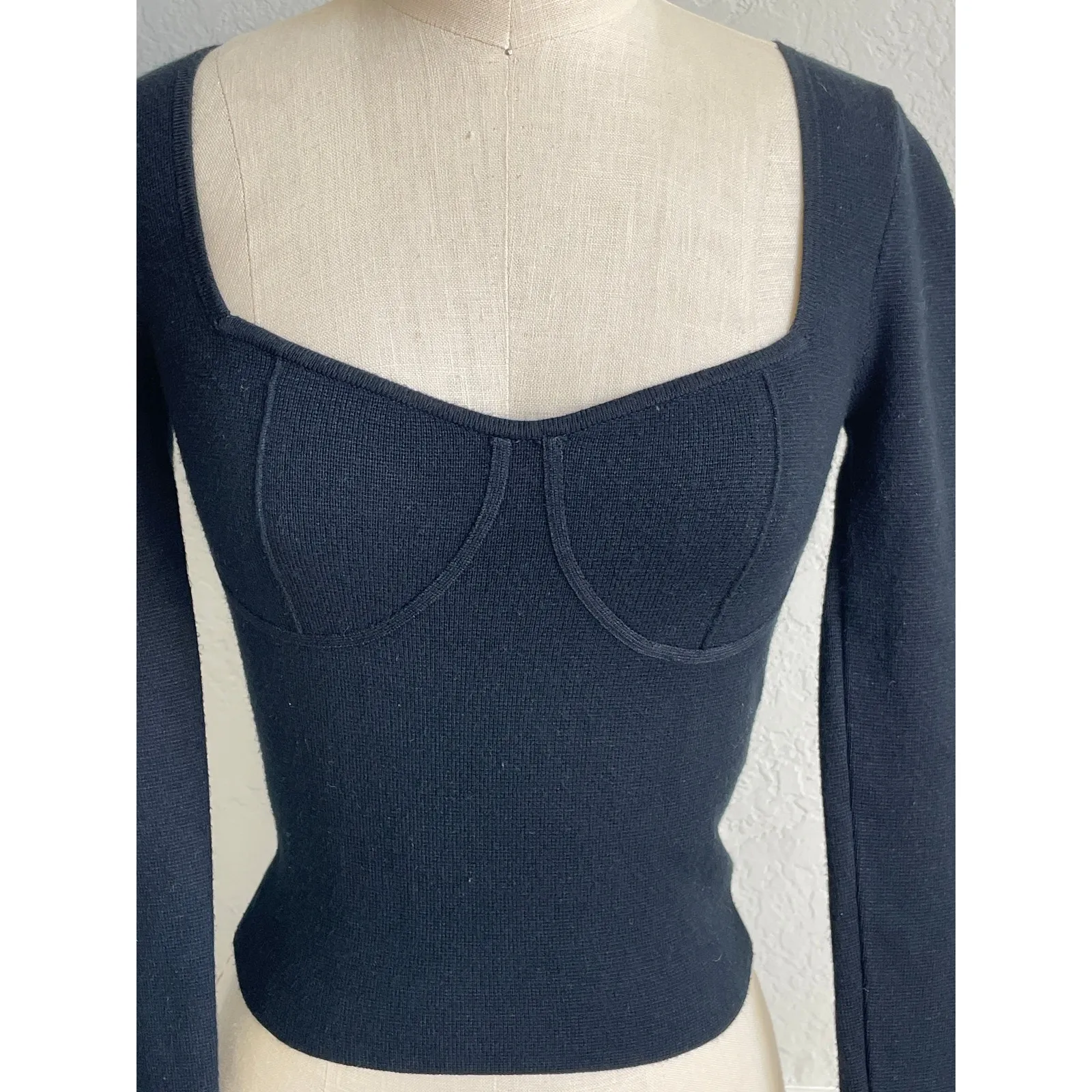 Abercrombie & Fitch Black Knit Bustier Top XS Long Sleeve Sweetheart Neck Y2K - Image 4