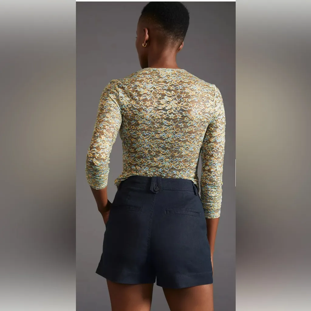 Maeve Anthropologie Elena High Waist Linen Stretch Utility Black Shorts - Image 3