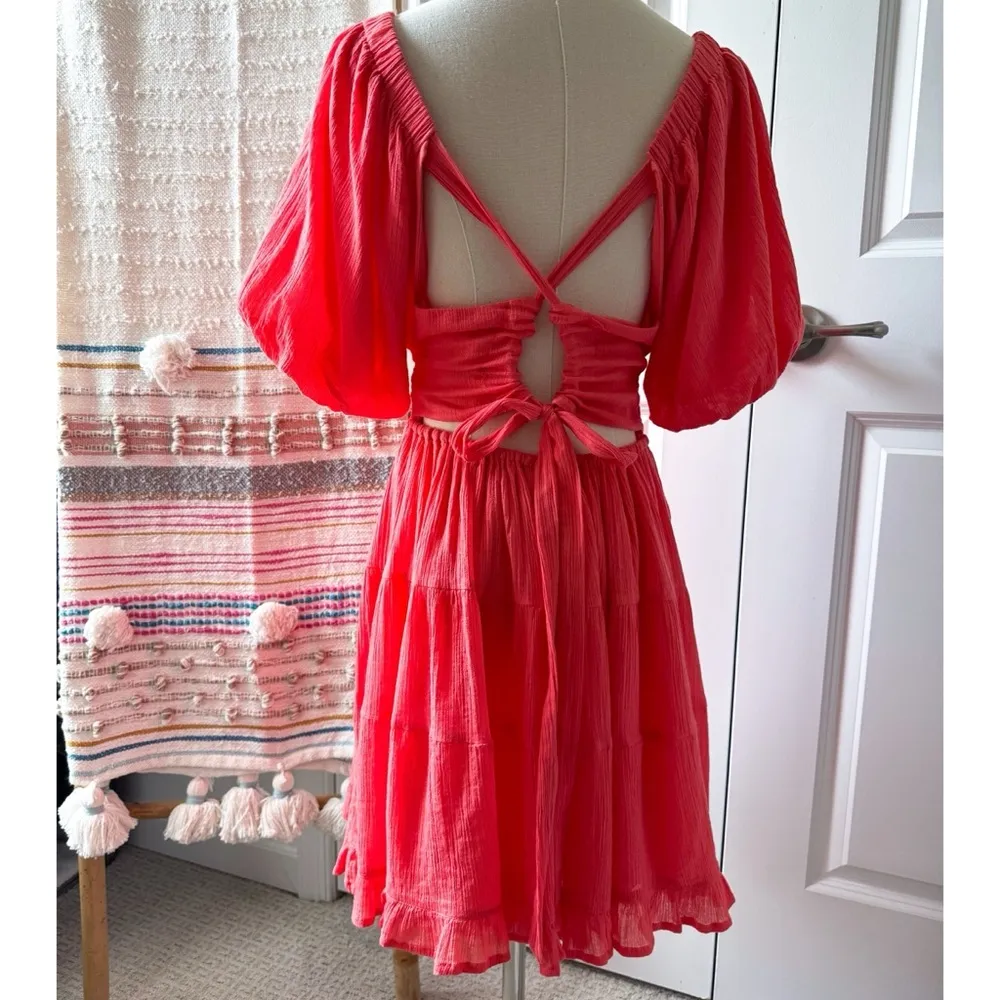 Free People Perfect Day Watermelon Short Puff Sleeve Mini Dress Women’s Size XS - Image 4