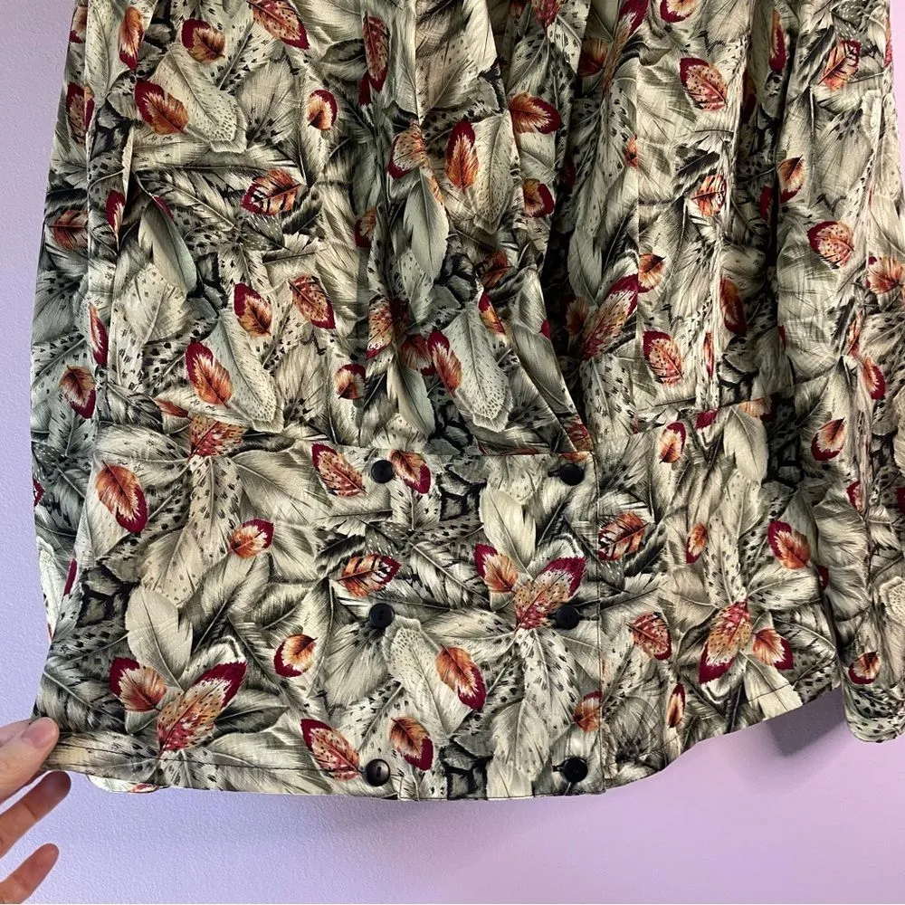 Vintage Nora Noh Silk Retro Botanical Print Crossover Long Sleeve Blouse Top 4 Green - Image 8