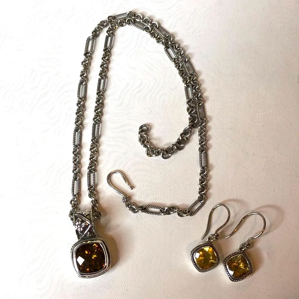 LORI BONN Cushion Cut Citrine Earrings & Sterling Silver Variegated Necklace - Image 12