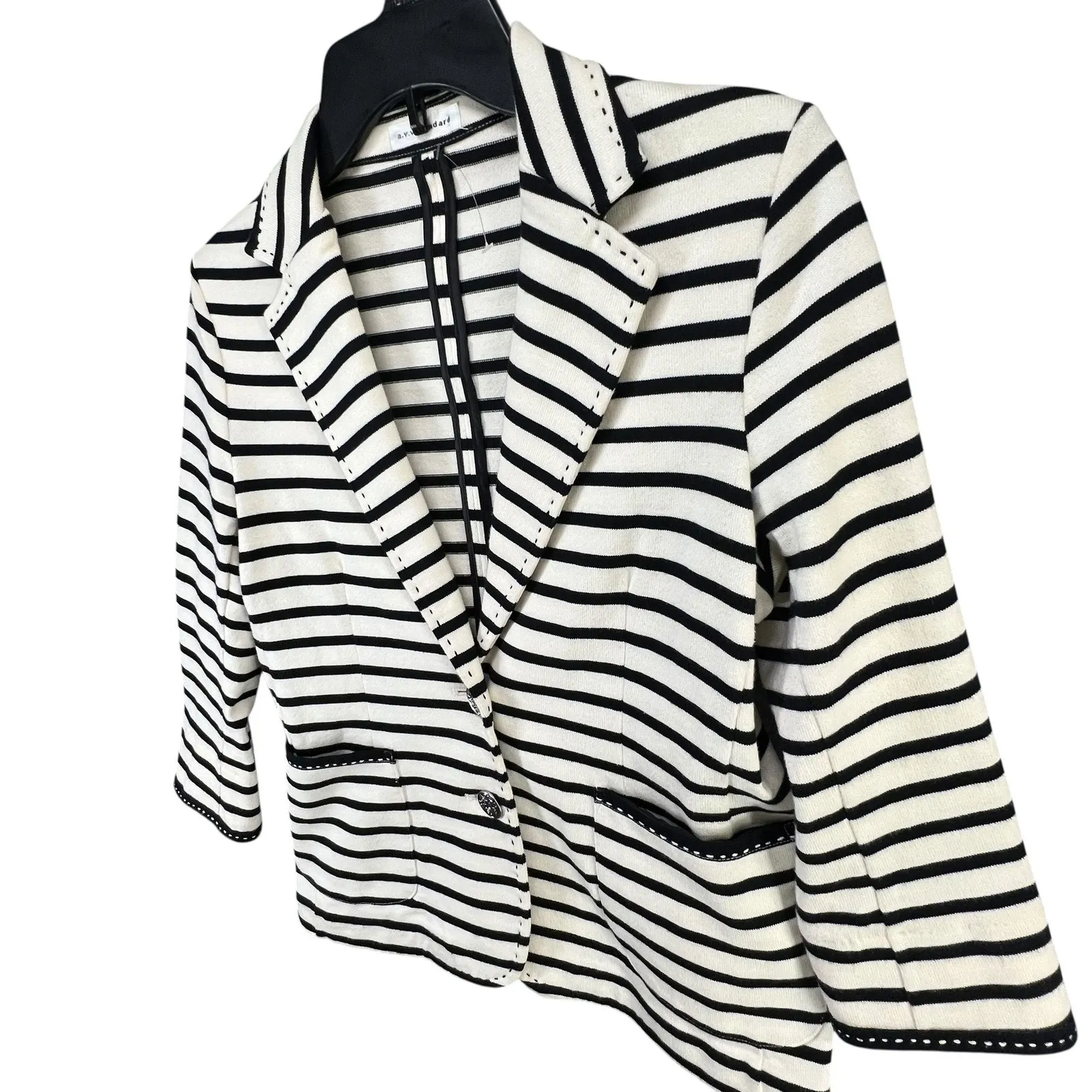 A.v.v. Standard Michel Clan Knit Blazer Jacket Small Black Striped Career Luxury - Image 3