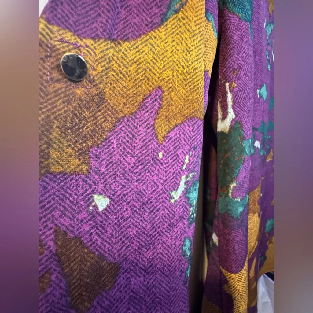 Jaclyn Smith Floral Knit Top Size S (Fits M) | Purple Green Gold Tunic Blouse - Image 9