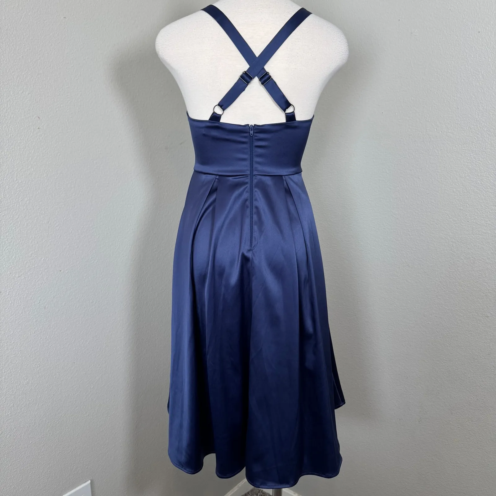 Sequin‎ Hearts Blue Satin High Low V Neck Spaghetti Strap Formal Dress Size 3 - Image 3