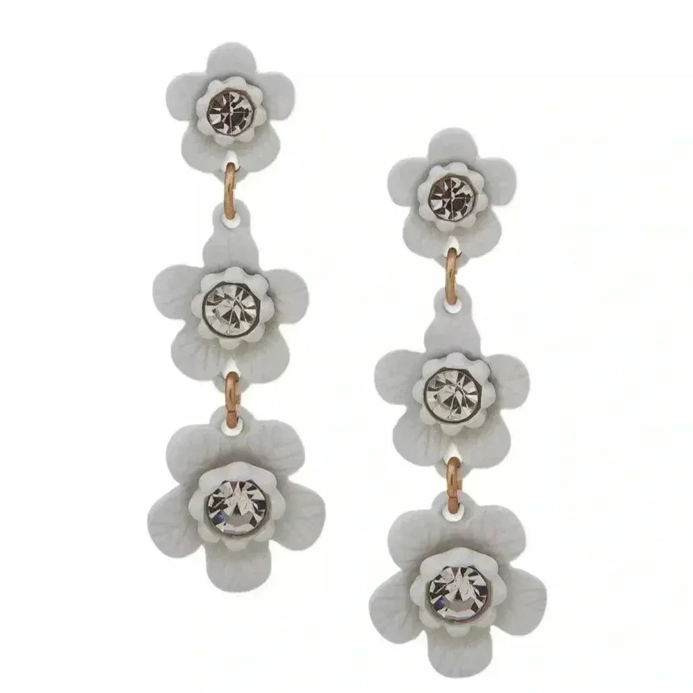 LONNA & LILLY Gold Tone Crystal White Flower Triple Drop Earrings New - Image 3