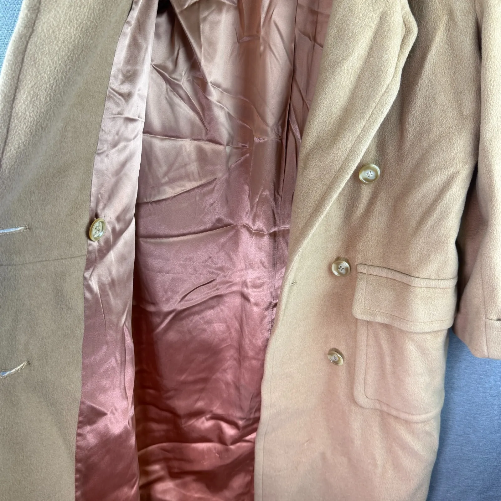 Vintage Calvin Klein Camel Hair Cashmere Wool‎ Double Breasted Tan Coat Trench - Image 5