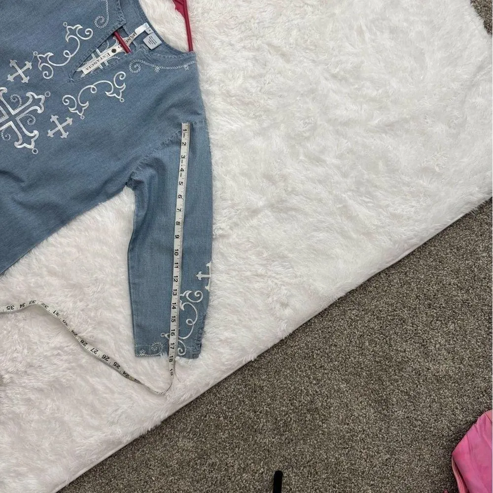 Rancho Estancia Cross Embroidered Denim Western Dress Size S Blue - Image 9