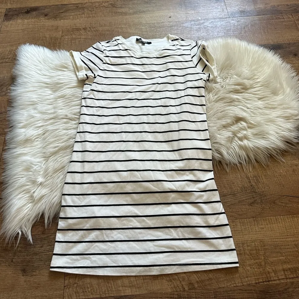 LULU’S Cafe Society Black And Cream Striped Shirt Dress - Image 3