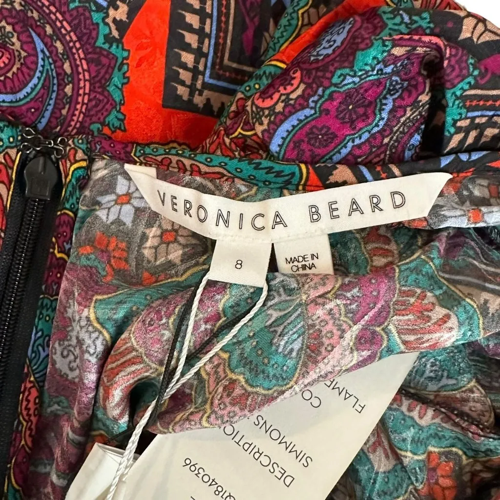 NWT Veronica Beard Simmons Paisley Floral Silk Blend Top Flame Red Multi Size 8 - Image 8