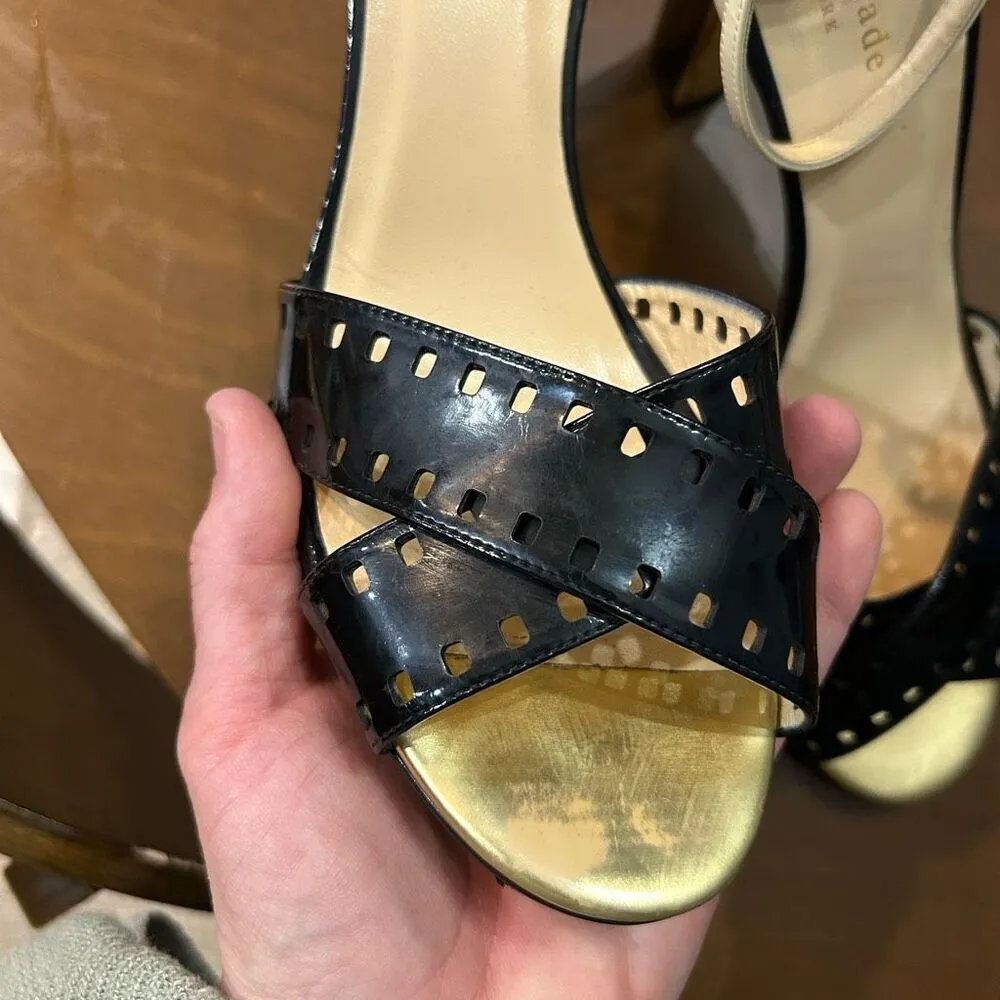 Kate Spade New York Fresia porcelain patent black platform sandal heels size‎ 10 - Image 10