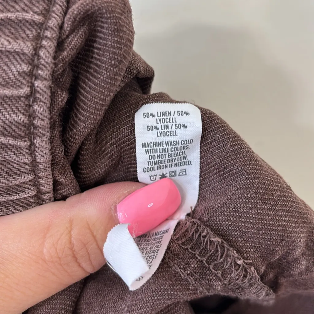 Aerie Twill V Waist Linen Blend Brown Shorts Size Large - Image 8