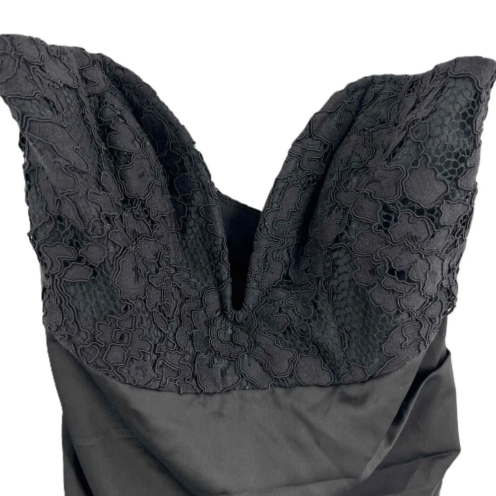 MAJORELLE Black Strapless Lace Bodice Ruched Satin Skirt Cocktail Dress XS - Image 2