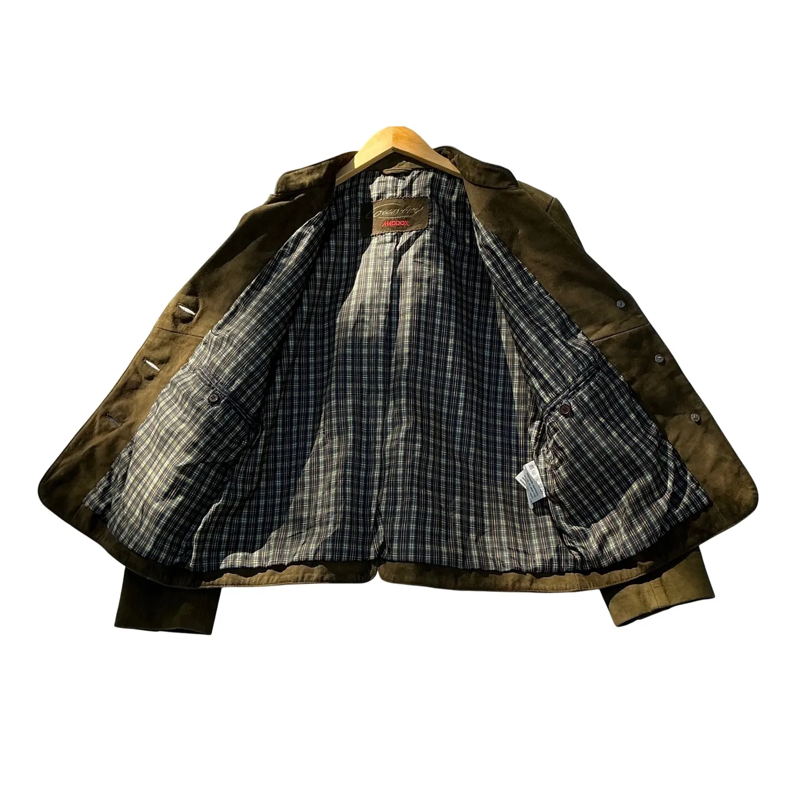 Vintage Country Maddox Suede Leather Jacket Brown Plaid Lined Button Blazer Sz M Size M - Image 6