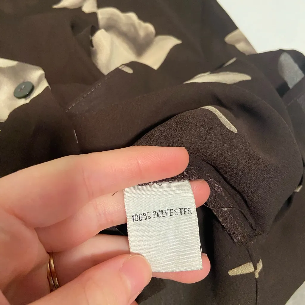 EUC Vintage Josephine Chaus women’s brown tan floral sheer button‎ down shirt 10 - Image 8