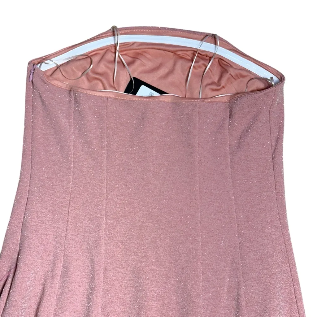 Bebe Rose Pink Shimmer Strapless Midi Flare Dress Womens L - Image 5