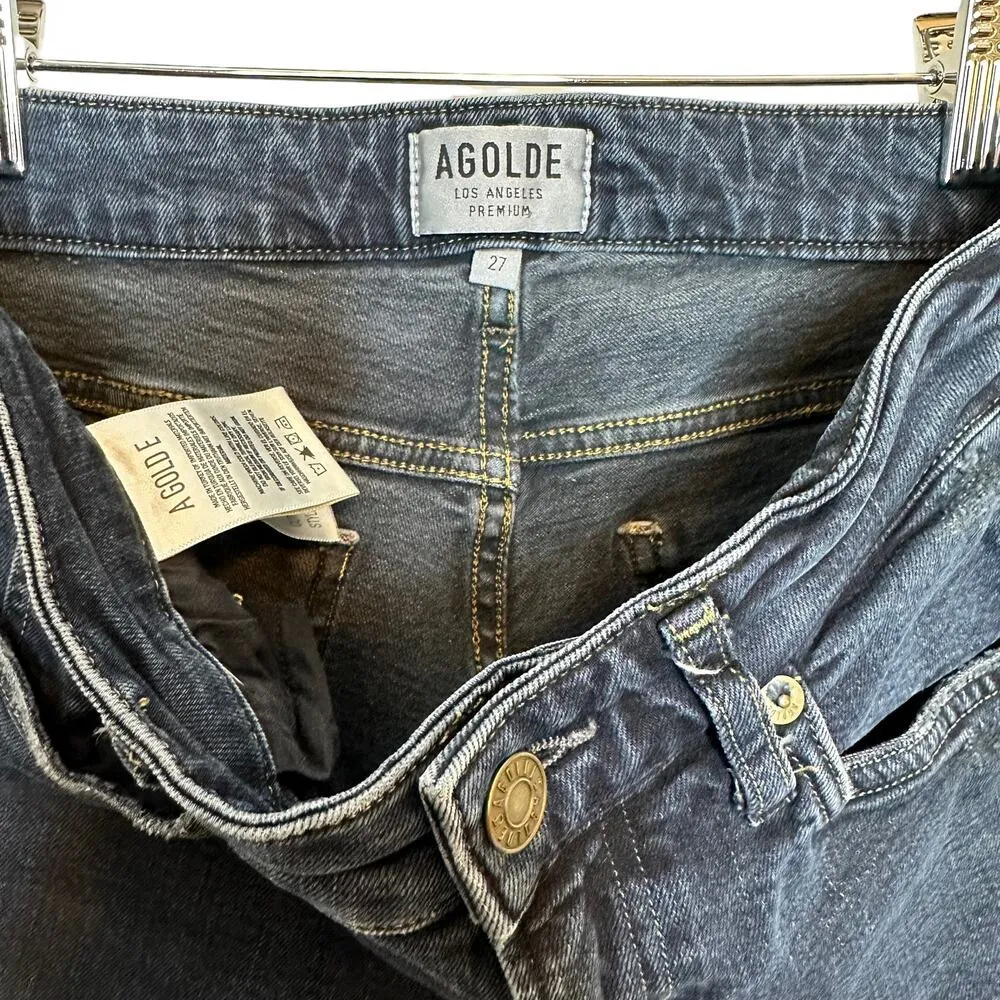 AGOLDE Lara Skinny Mid to Dark Wash Low Rise Distressed Ripped Jeans Size 27 - Image 7