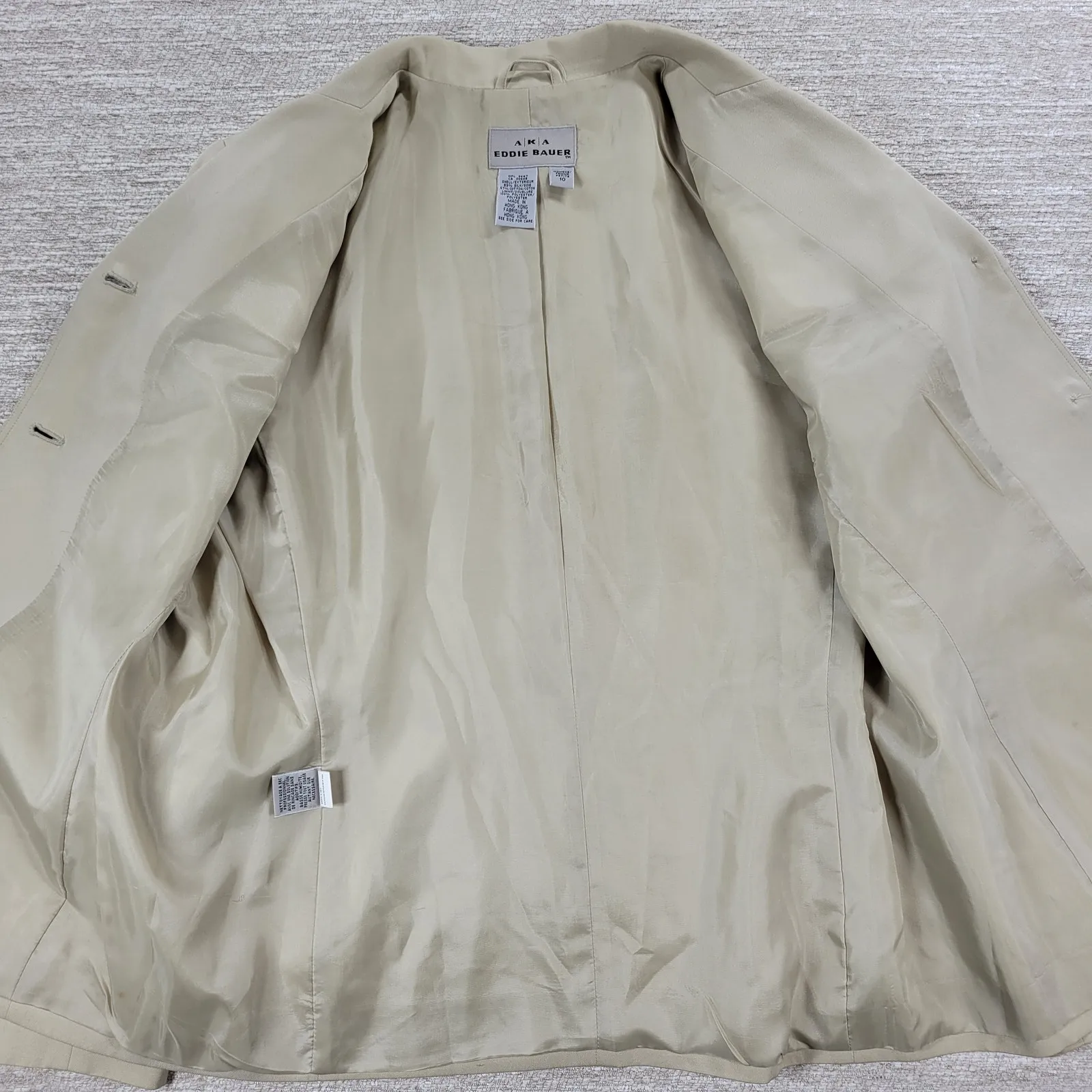 VTG AKA Eddie Bauer Silk Blend Jacket Womens 10 Cream Tan Lined Preppy Academia - Image 8