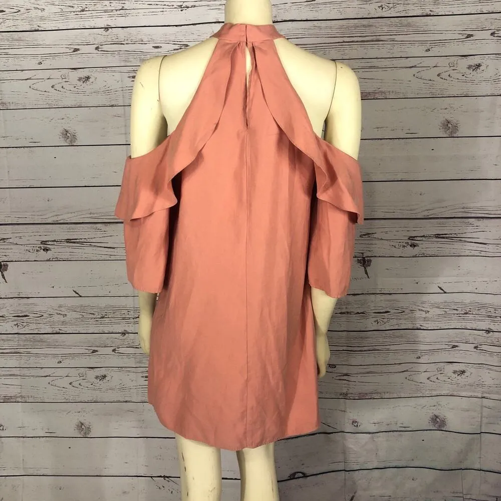 BCBGENERATION COLD SHOULDER HIGH NECK HALTER RUFFLED MINI DRESS size xs - Image 8