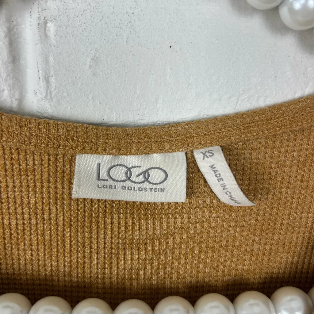 LOGO Lori Goldstein Waffle Knit Crotchet Trim Top Size XS - Image 5
