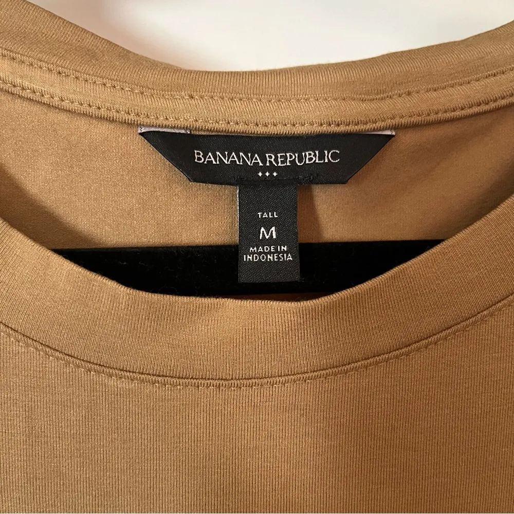 Banana Republic T-Shirt Midi Dress Tan with Tie Waist & Slit Women’s Medium Tall - Image 3