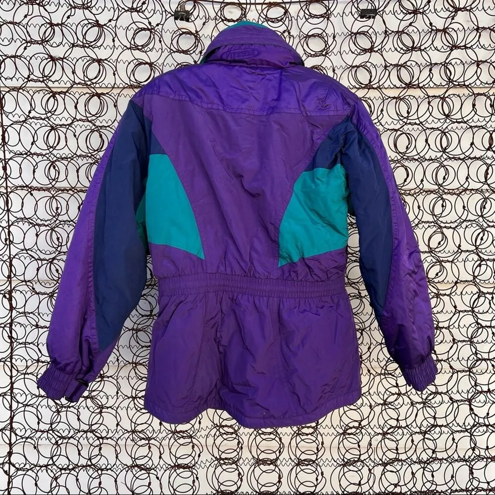 Vintage VITESSEE teal purple color block ski parka with elastic cinched waist Size 10 - Image 3