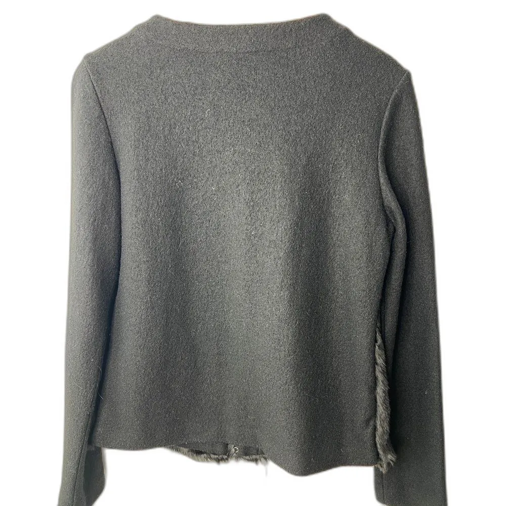 NEW C. Wonder Women’s Faux Fur Wool Cardigan jacket sz M Cottagecore Academia Black Size M - Image 3