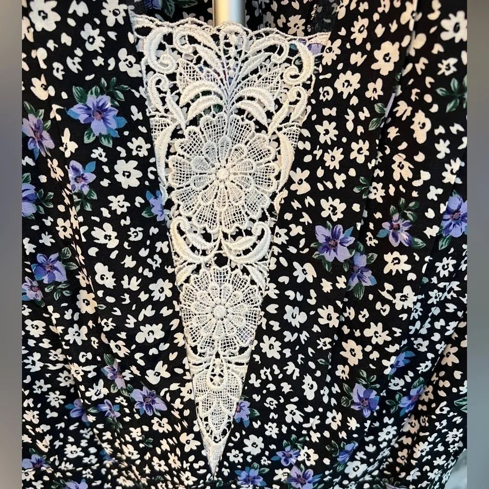 Karin Stevens vintage floral midi dress, lace inlay, size 10 EUC - Image 6