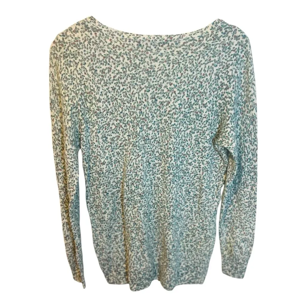 LOFT Floral Crew Neck Wool Blend Sweater Top Medium Blue Green Business Casual - Image 4
