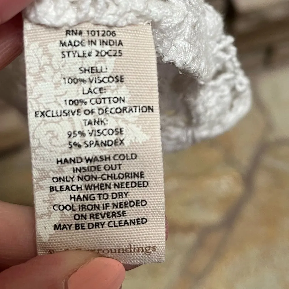 Soft Surroundings 2-pc white rosette lace crotchet embroidery boho top Large - Image 7