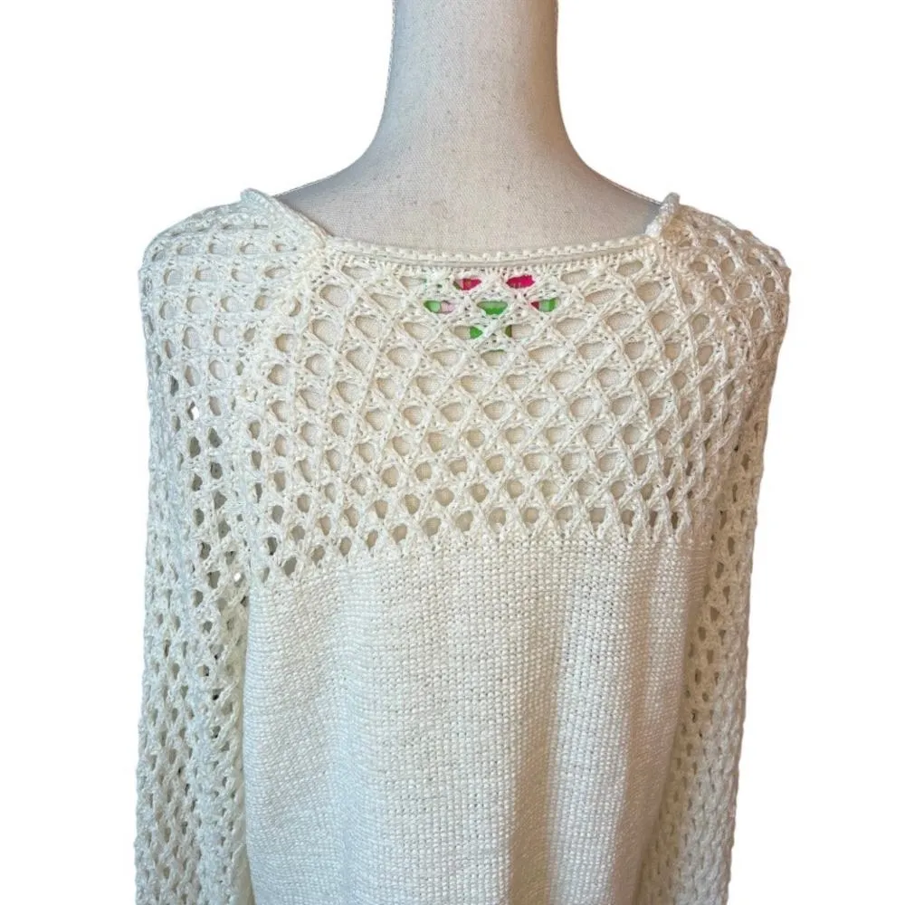 Island republic white crochet sweater neutral casual minimalist boho cottage Size XL - Image 6