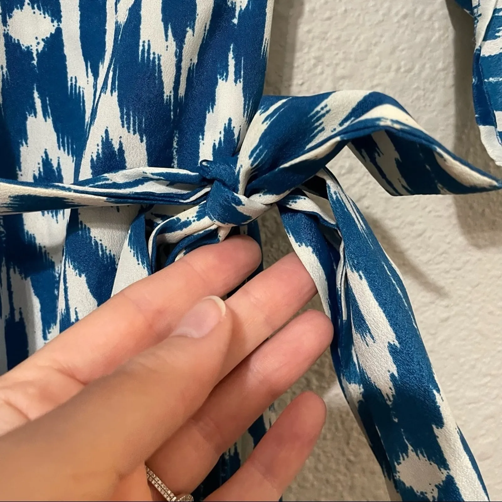 Maeve Blue Ikat Print 3/4 Sleeve Mini Shirt Dress Womens XS Belted Boho Anthro - Image 5