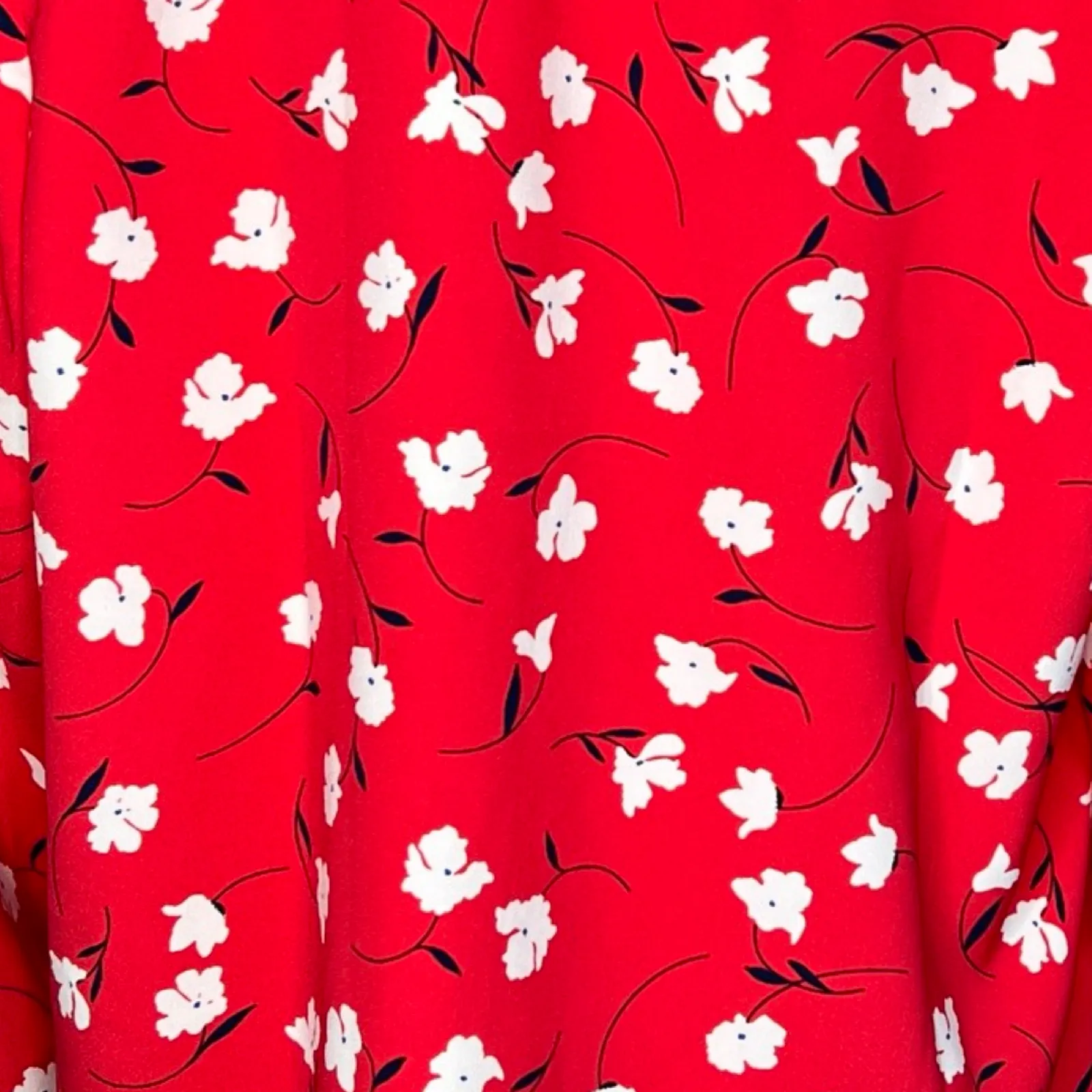 J Crew Blouse Womens Large Red Floral Print Long Sleeve Ruffle Neck Top Bohemian - Image 6