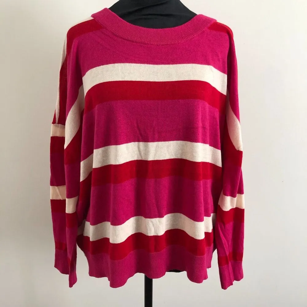 Band of Gypsies Womens Sweater Medium Pink Stripe Dolman Sleeve Oversized‎ NWT - Image 2