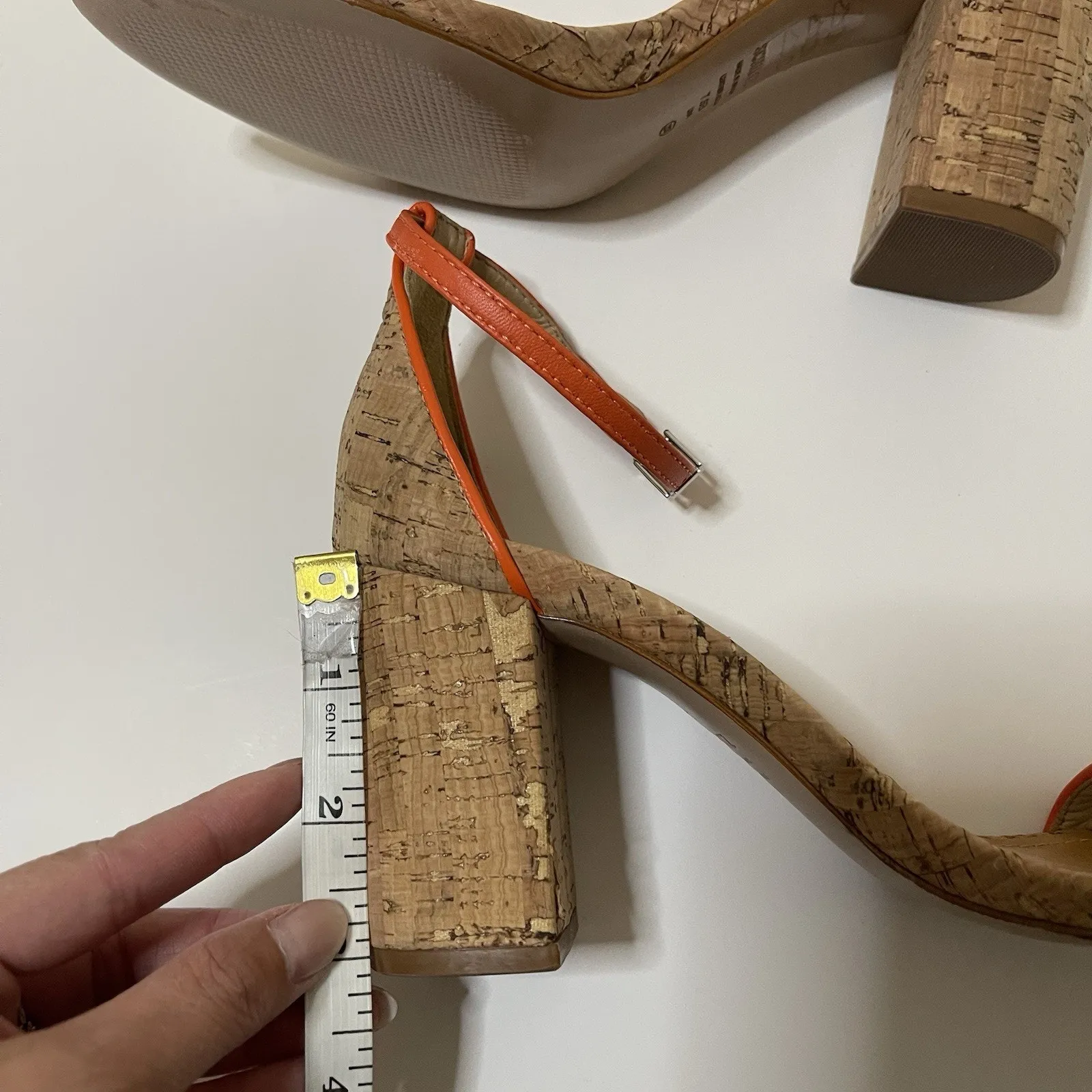 SCHUTZ Cadey Lee Block Casual Leather Sandal orange trim cork US 7.5 - Image 4