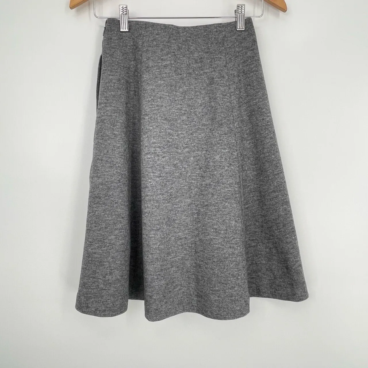 Uniqlo Womens Gray Light Academia Wool A-Line High-Waisted Skirt Extra Small - Image 6