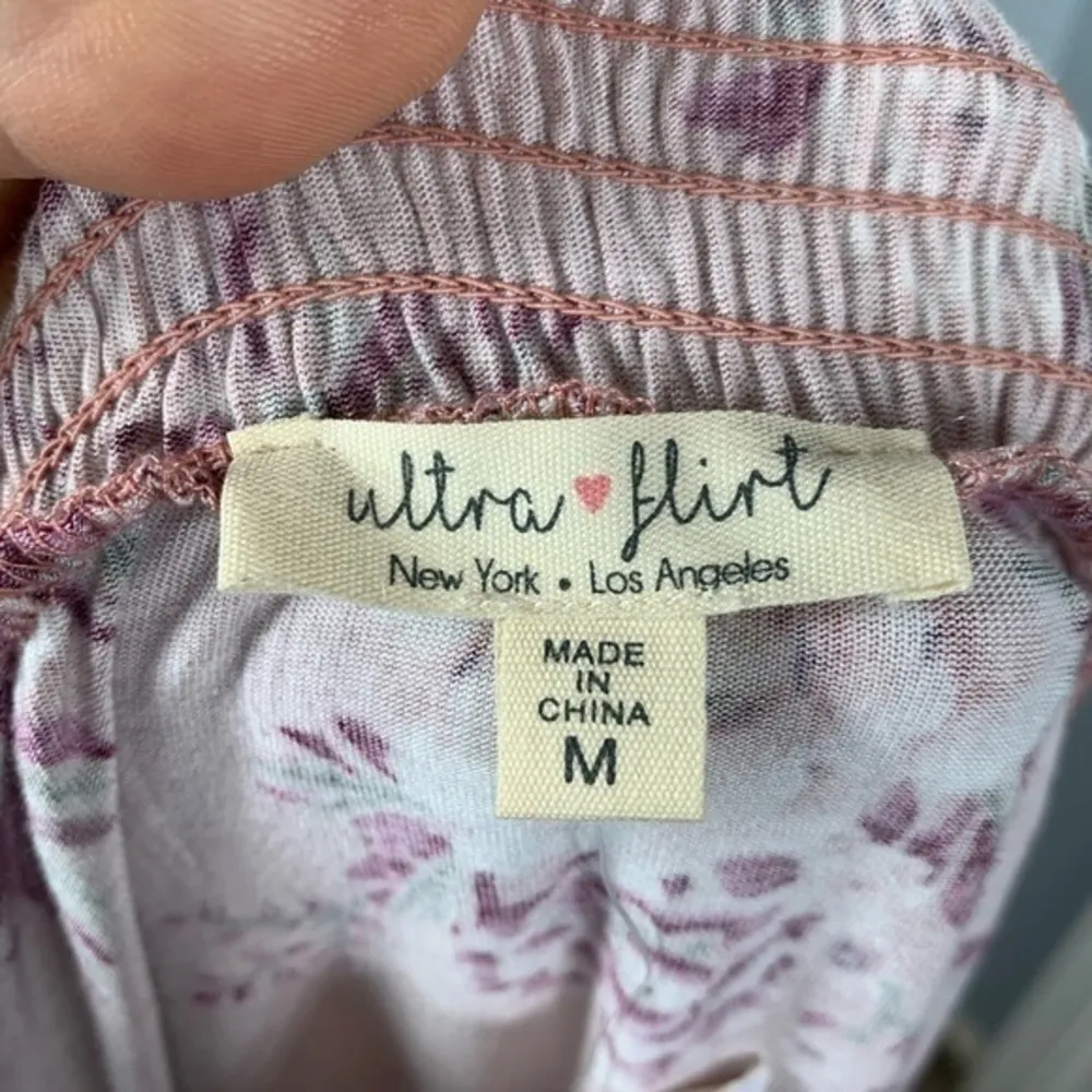 Ultra Flirt NEW Coral Floral Off Shoulder Peasant Sleeve Blouse Top Size M - Image 6