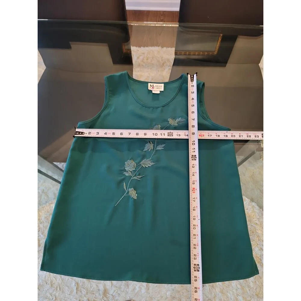 Maggie Sweet 3 Piece Suit Women's Medium Green Floral Long Sleeve Straight Leg - Image 6