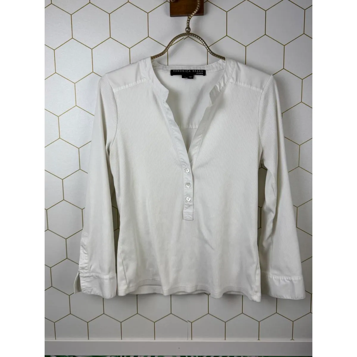 Veronica Beard Jeans White Laney Henley Top - Size - Small - Image 6