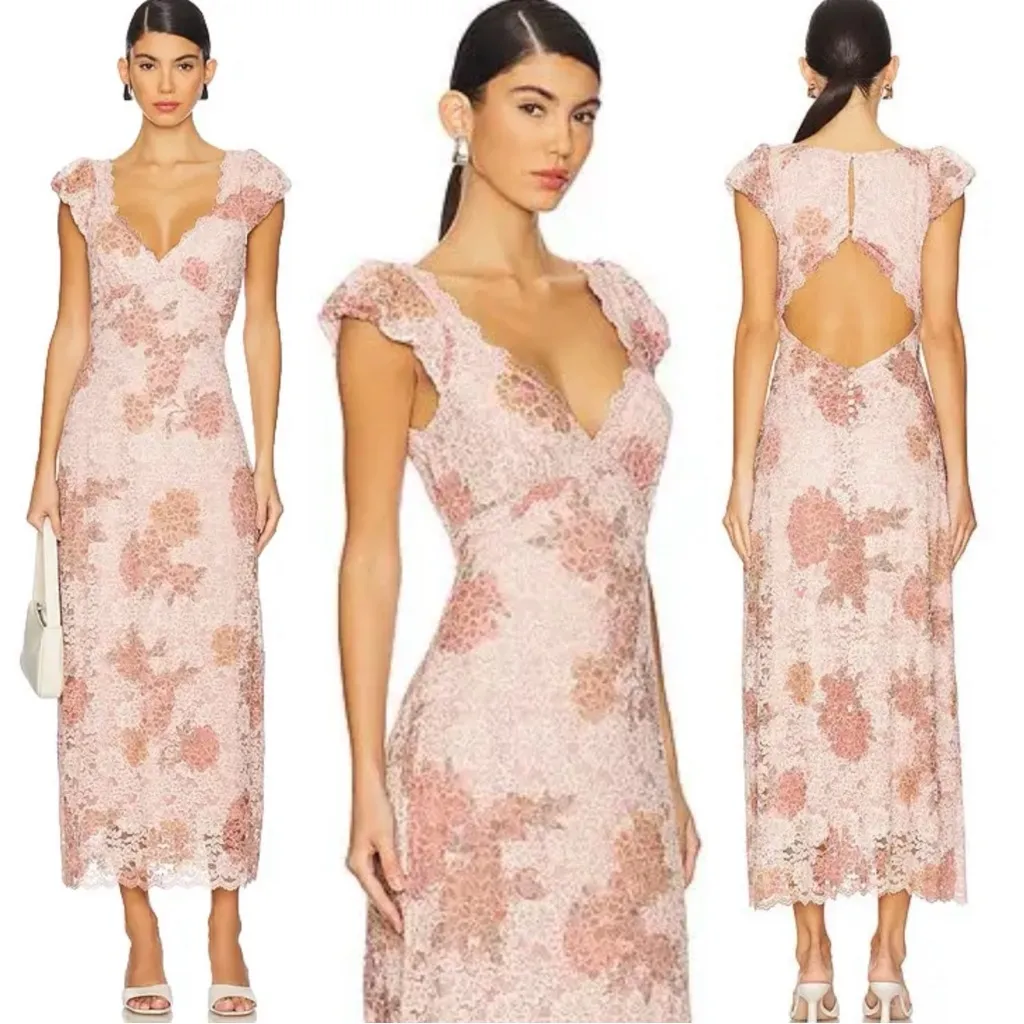 Free People Dainty Ethereal Butterfly Babe Lace Maxi Dress Antique Floral Medium - Image 2