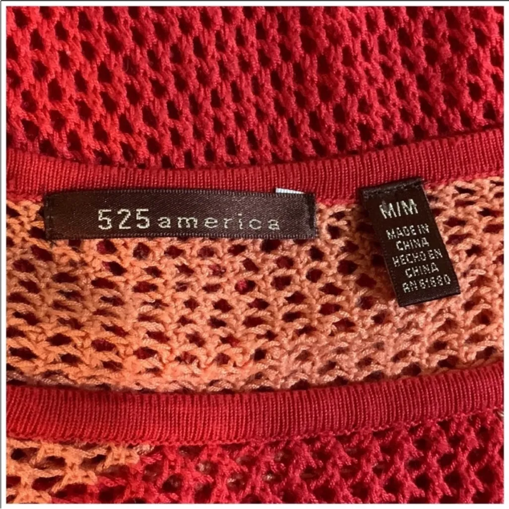 525 America Orange Pink Colorblock Crochet Open Knit Pullover Sweater Tunic MED - Image 4